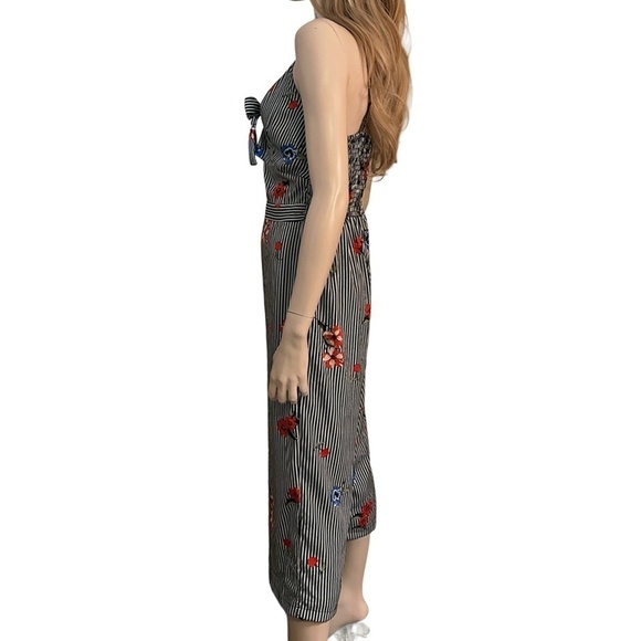 Japna Jumpsuit Romper Pants Floral Stripe Boho Shirred Smocked Tie Front - Picture 9 of 15